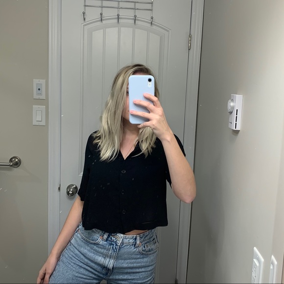 Wilfred black chiffon cropped blouse - Picture 3 of 4